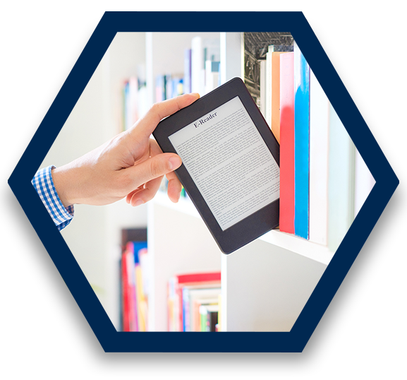 eReader device being placed on a bookshelf